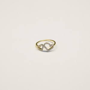 Anel Dois Corações Cravejados Vasados