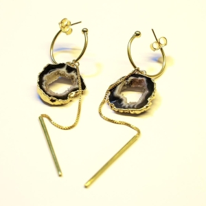 Brinco 2 em 1 Com Pedra Natural